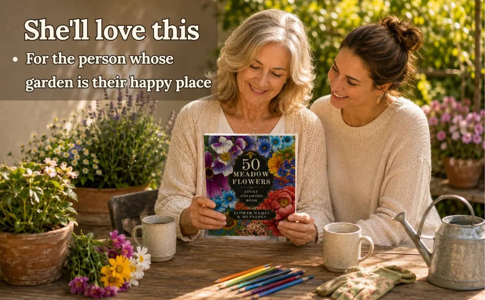 50 Meadow Flowers — colored pages and book preview