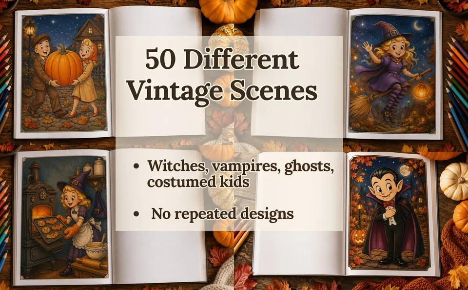 A Vintage Halloween — colored pages and book preview