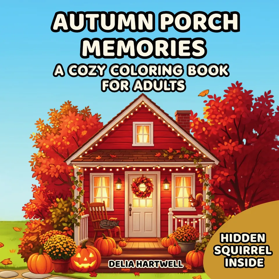 Autumn Porch Memories — coloring book cover